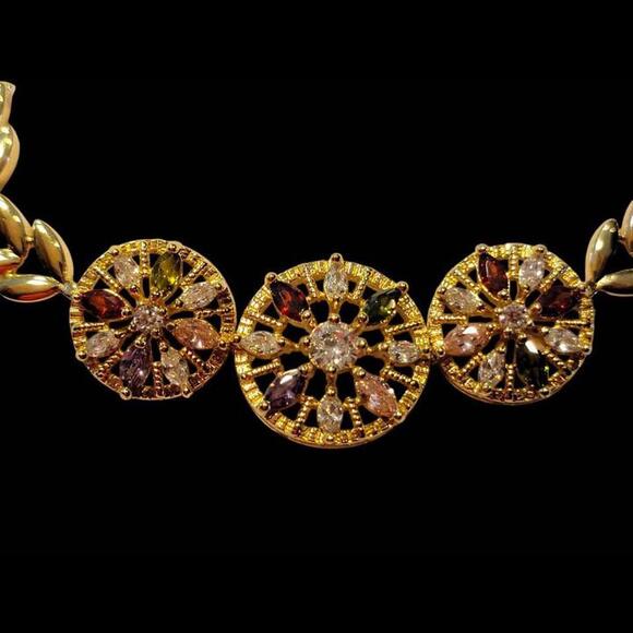 Yellow Gold Plated Bracelet W/ Beautiful Multicolor Stones - Picture 7 of 7